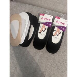 Peds Ultra Low Liner Socks 5-10 Shoe Size Gel Tab Massaging Sole Black Tan White